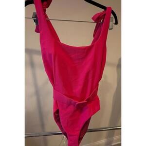 BEACHROT Pink Ribbed One-Piece Swimsuit, Size XL